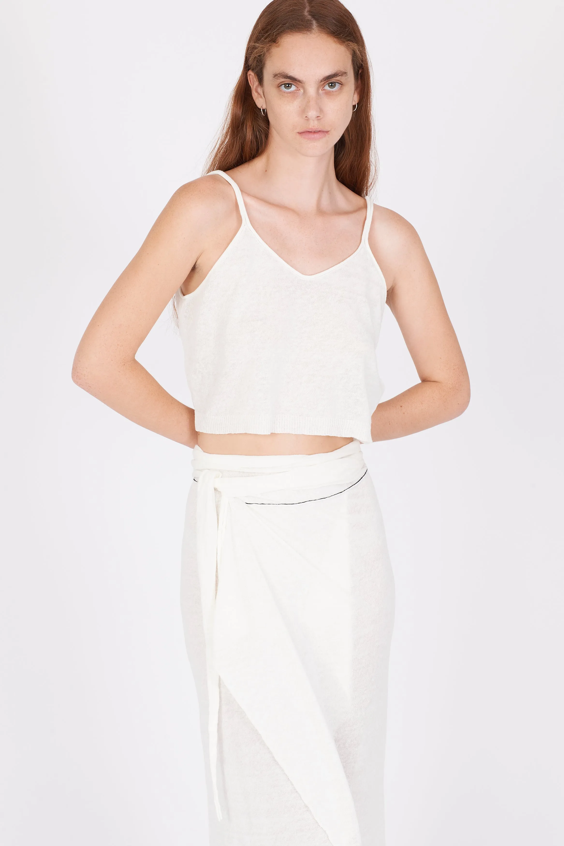 Linen Cotton Knit Top - White