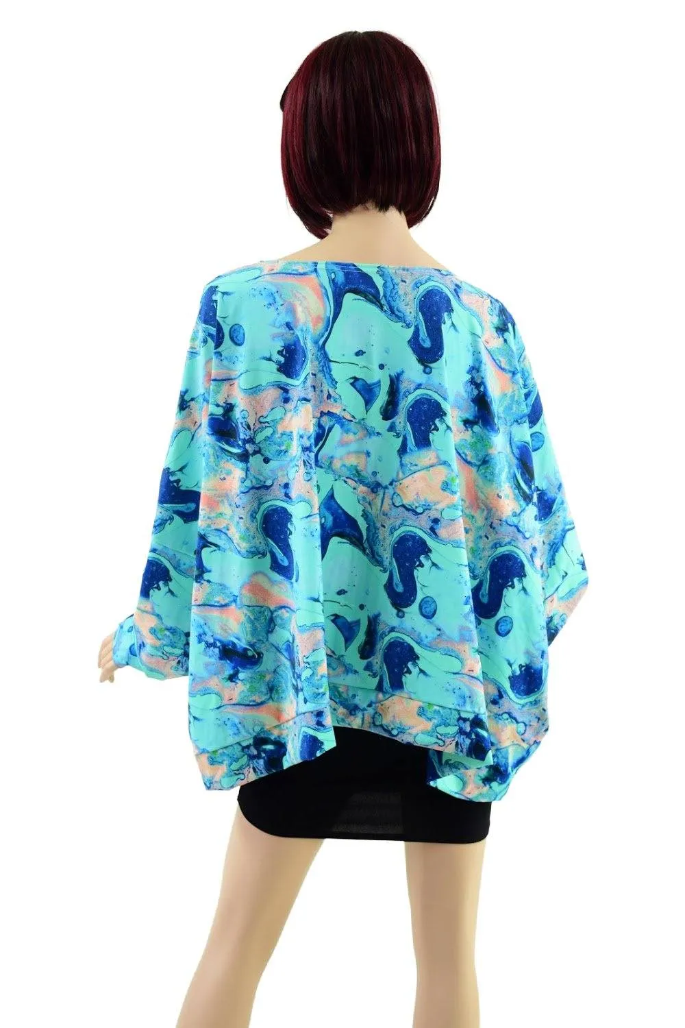 Long Sleeve Pullover Poncho in Lapis Lagoon