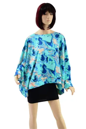 Long Sleeve Pullover Poncho in Lapis Lagoon