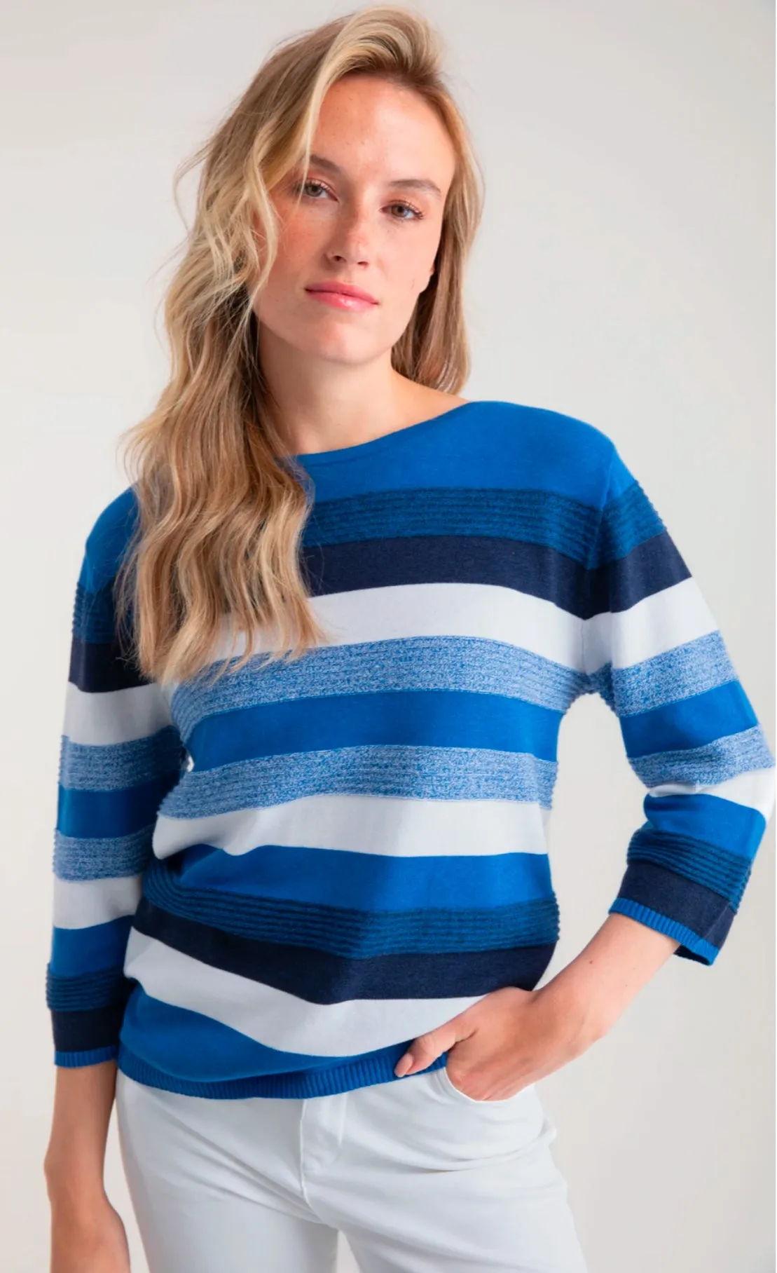 Marble 7460 Cotton Fine Knit Striped Jumper (2 Colours)