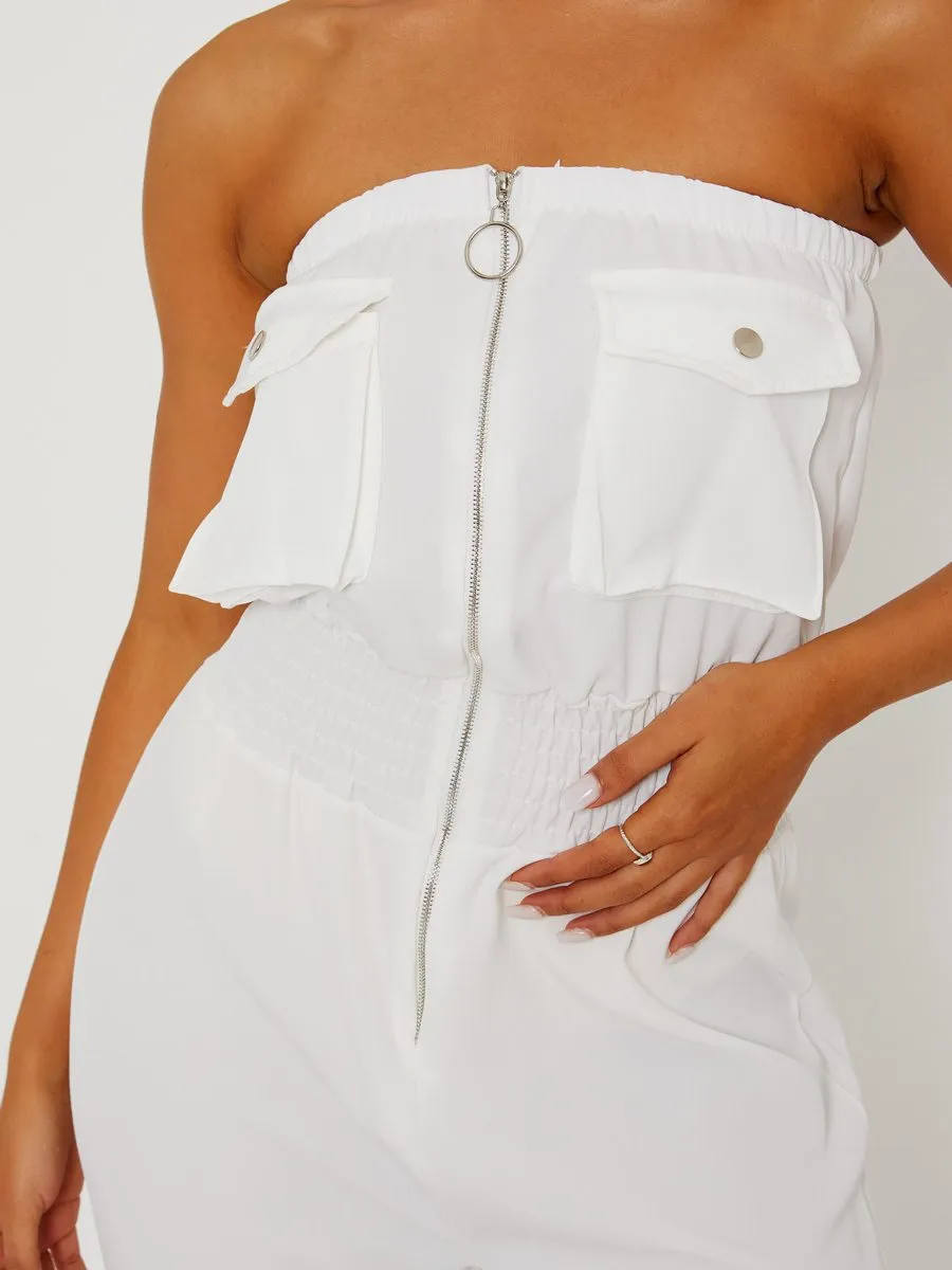 Mariem Utility Cargo Bandeau Jumpsuit In White