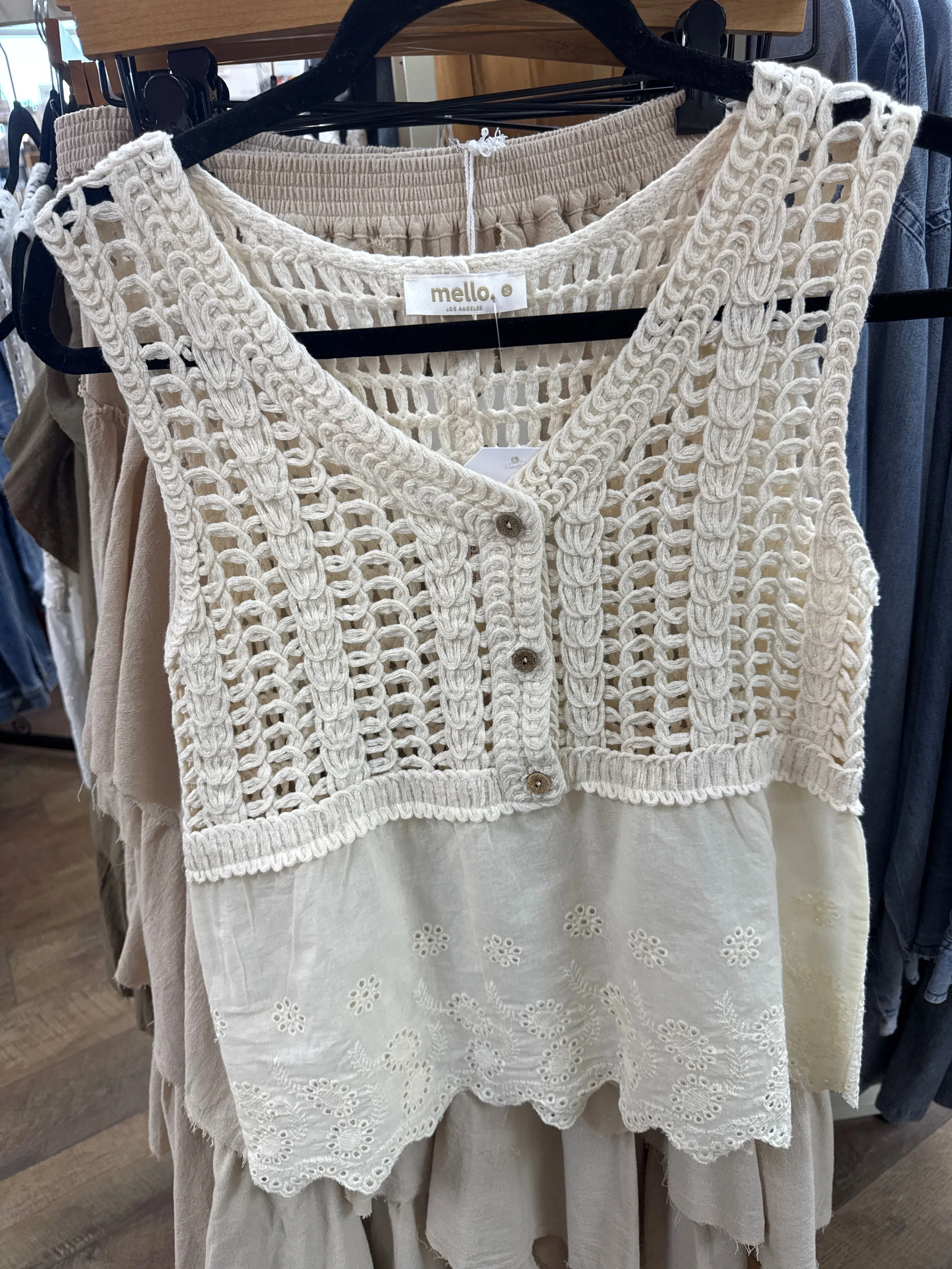 Mello - Cream Crochet & Lace Layer Top