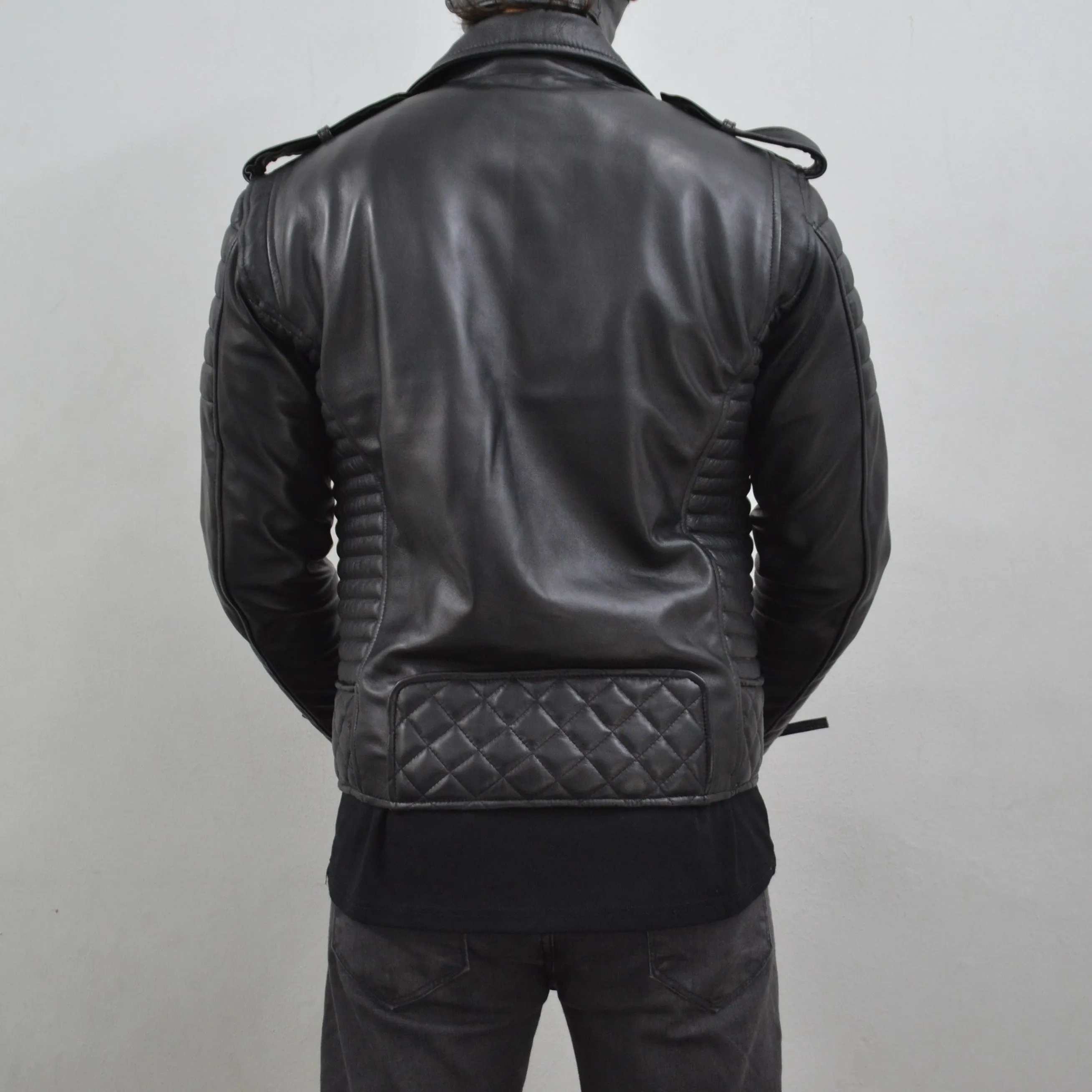 Men's Brando Black Golden Hardware Quilted Padded Genuine Leather Biker Jacket