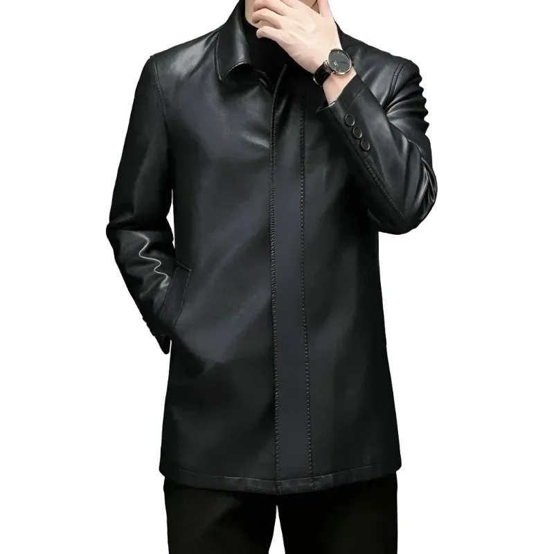 Men's Midi Long Genuine Leather Jacket