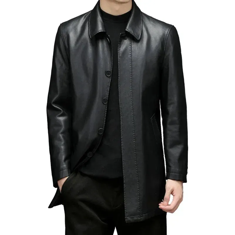 Men's Midi Long Genuine Leather Jacket