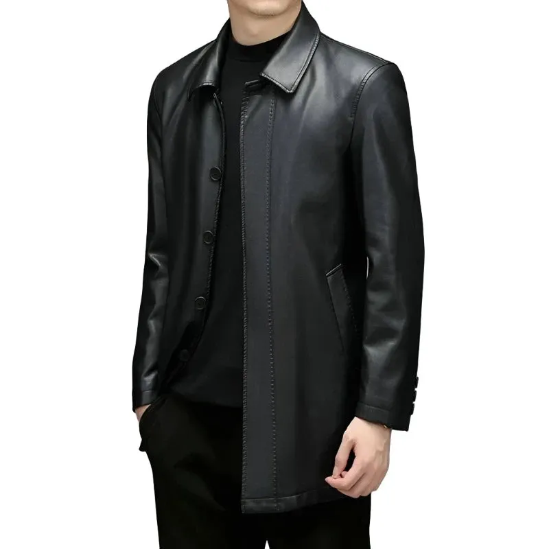 Men's Midi Long Genuine Leather Jacket