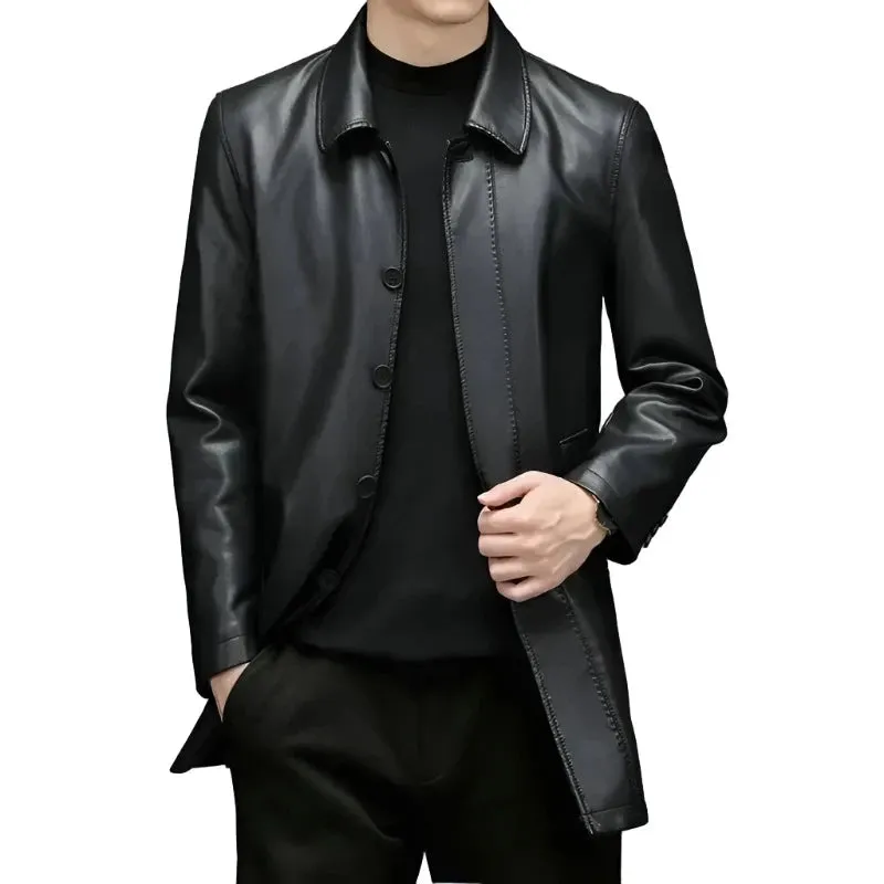 Men's Midi Long Genuine Leather Jacket