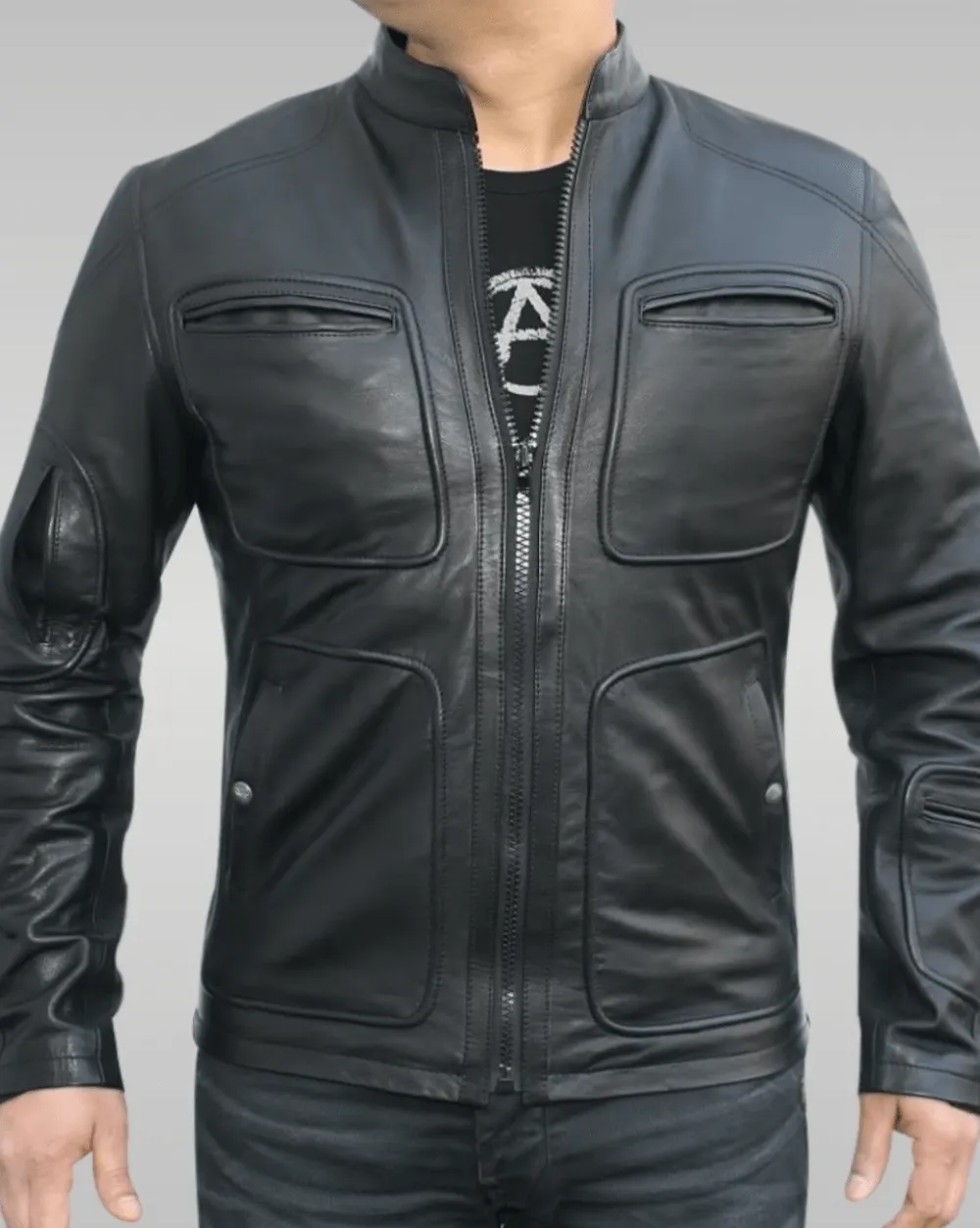 Mens Slim Fit Black Biker Leather Jacket