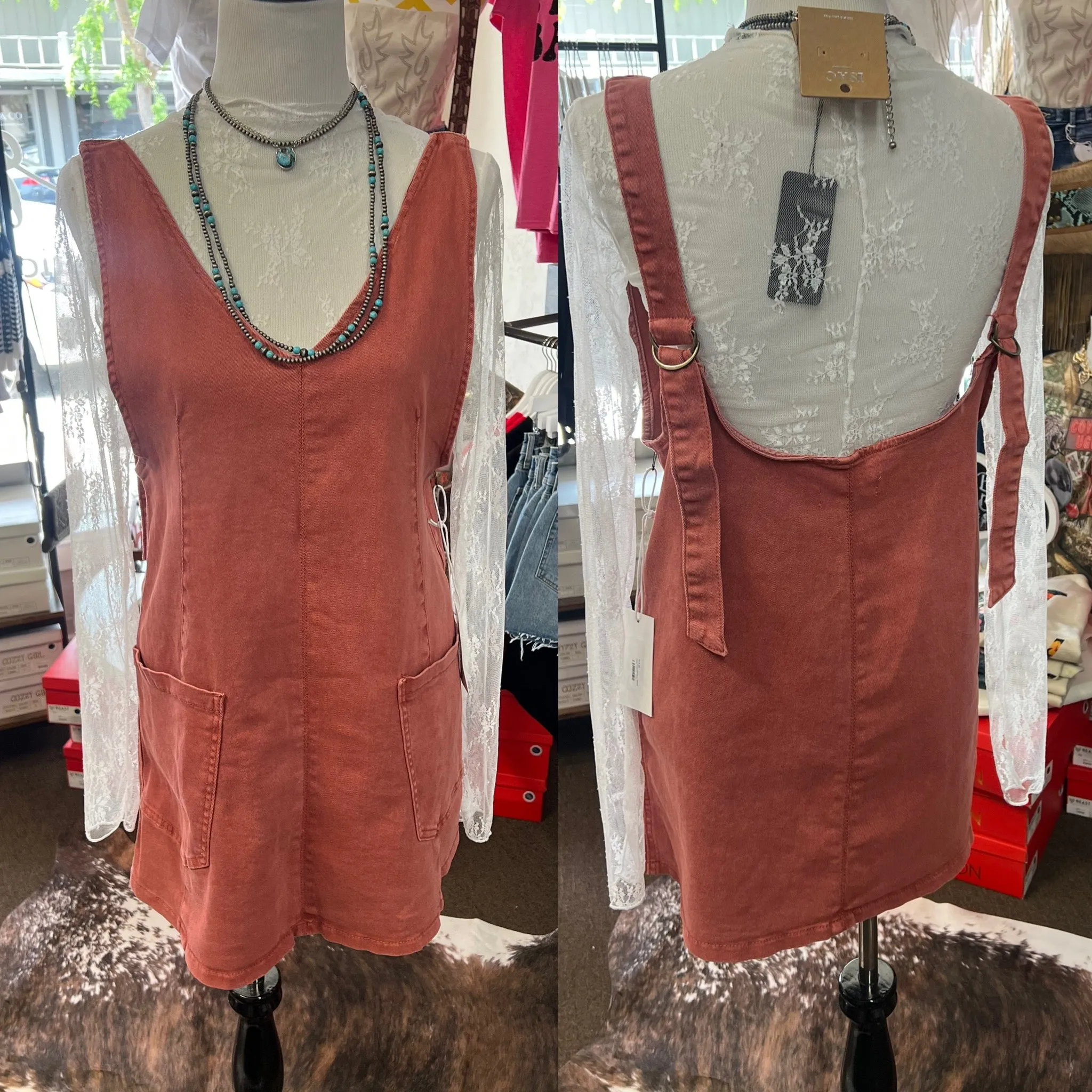 Michelle Overall Dress - Rust