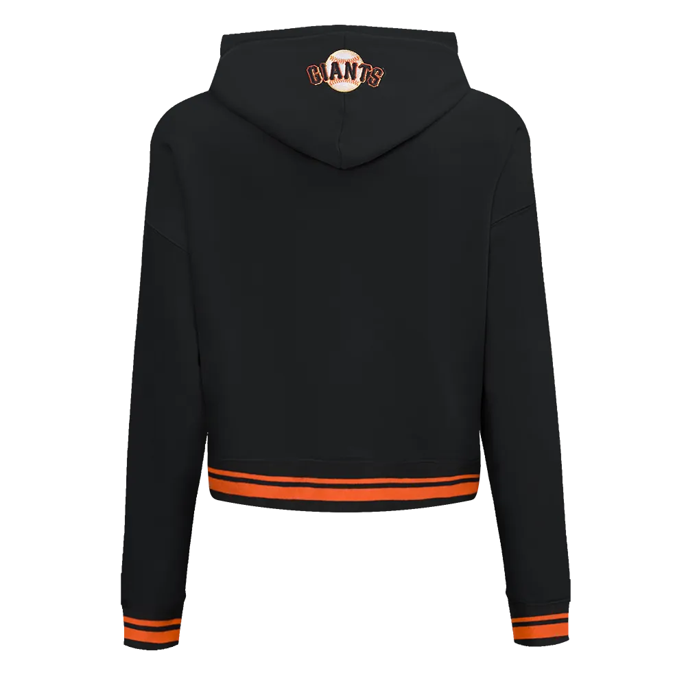 MLB SAN FRANCISCO GIANTS SCRIPT TAIL WOMEN'S RIB FLC CROPPED PO HOODIE (BLACK/ORANGE)