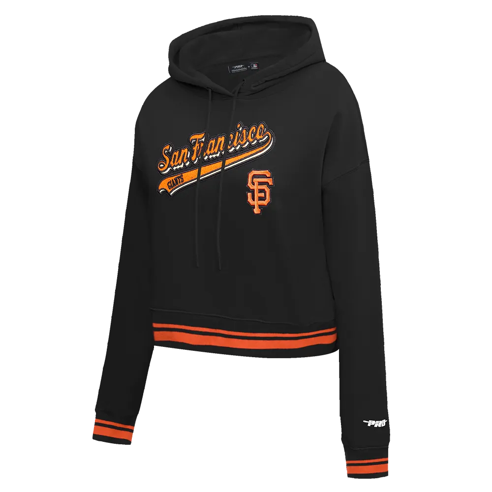 MLB SAN FRANCISCO GIANTS SCRIPT TAIL WOMEN'S RIB FLC CROPPED PO HOODIE (BLACK/ORANGE)