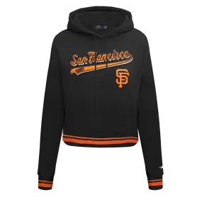 MLB SAN FRANCISCO GIANTS SCRIPT TAIL WOMEN'S RIB FLC CROPPED PO HOODIE (BLACK/ORANGE)