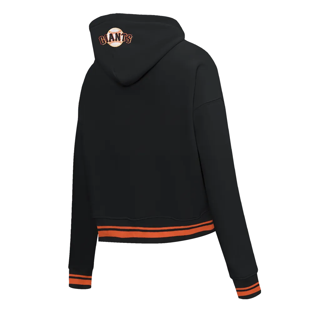 MLB SAN FRANCISCO GIANTS SCRIPT TAIL WOMEN'S RIB FLC CROPPED PO HOODIE (BLACK/ORANGE)