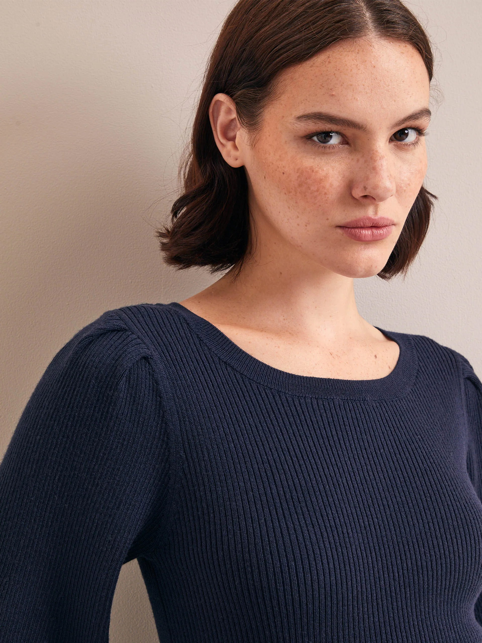 Navy Eva wool boat neck jumper