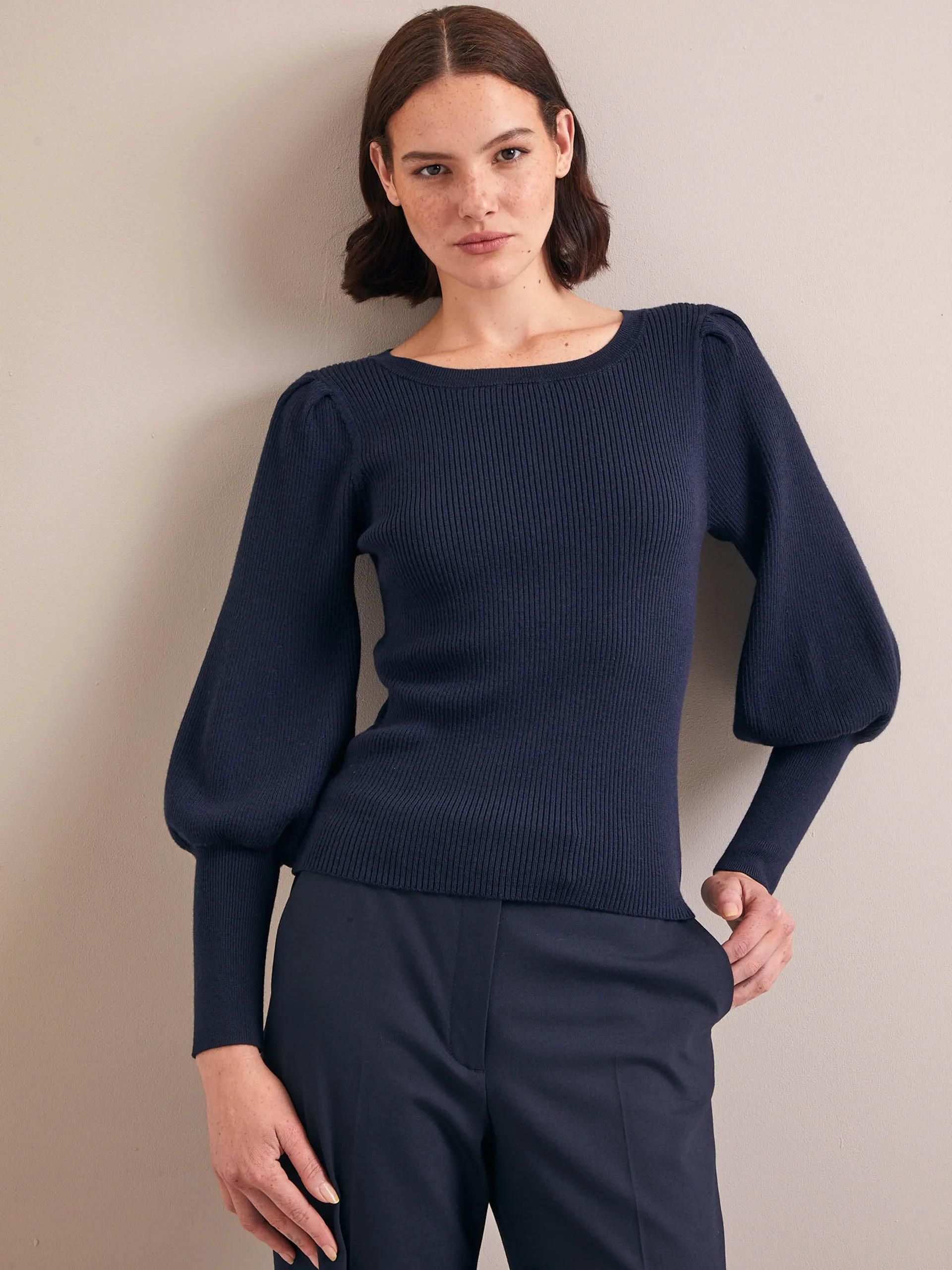 Navy Eva wool boat neck jumper