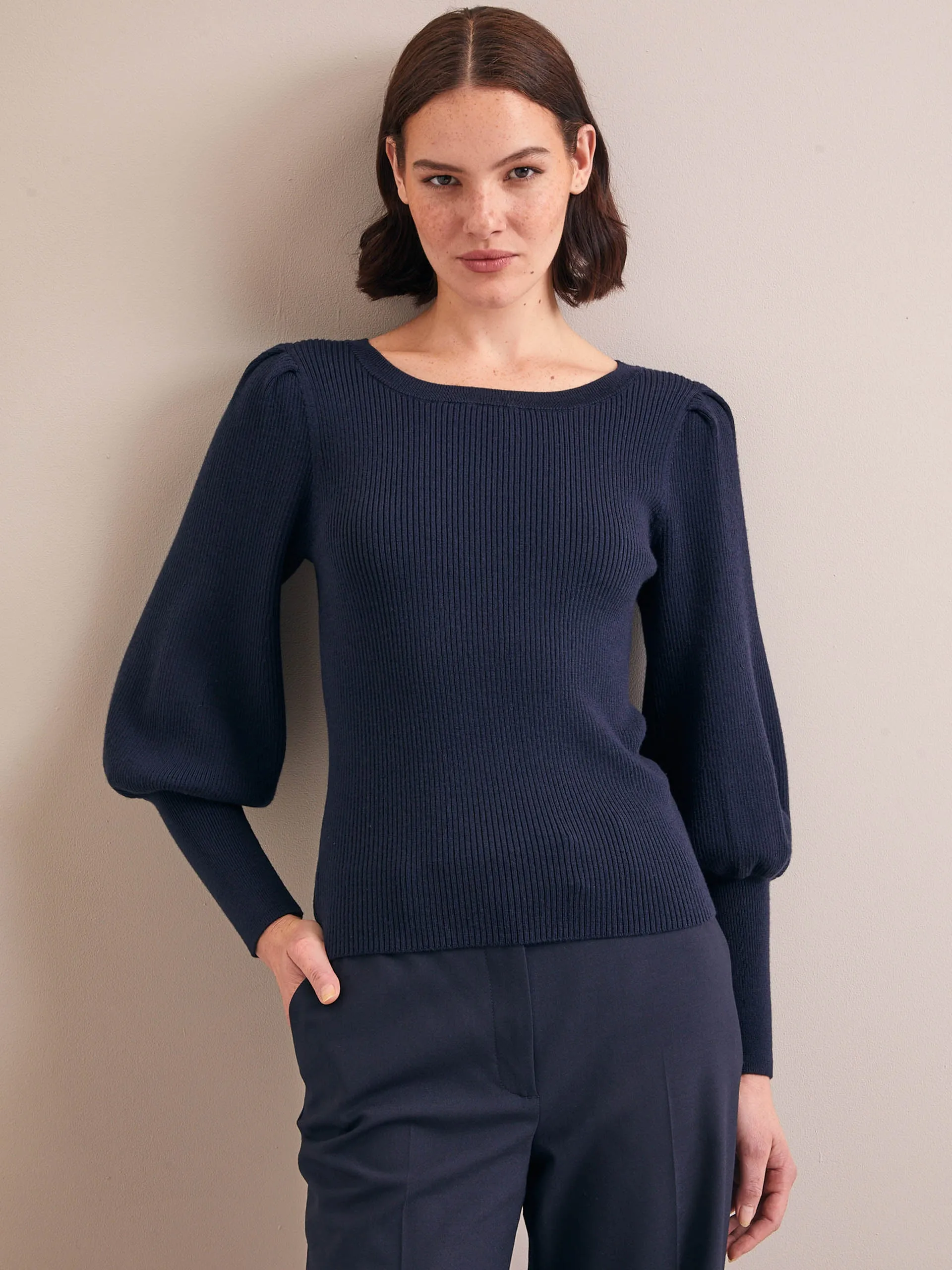 Navy Eva wool boat neck jumper