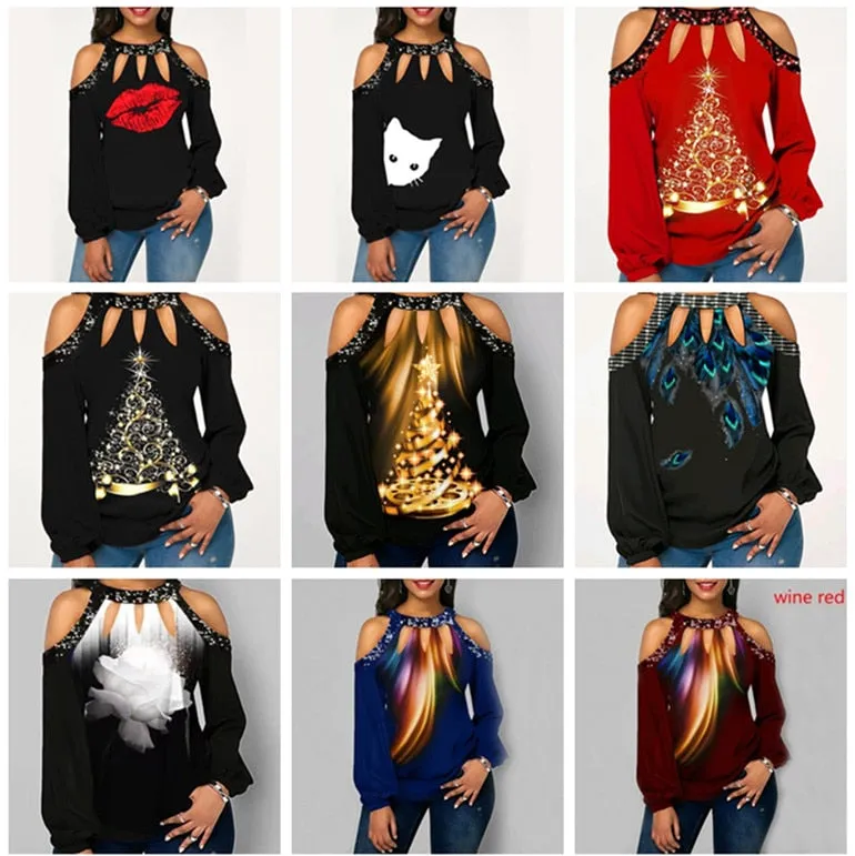 Off Shoulder Casual Women Long Sleeve Blouse