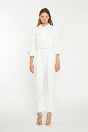 Off White Belted Denim Jumpsuit