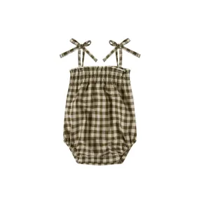 Organic Zoo Olive Gingham Spaghetti Bodysuit - Olive/Cream