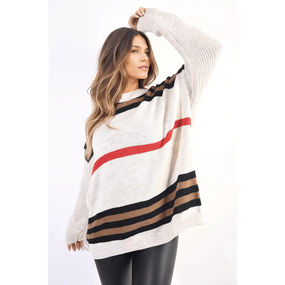 Oversized Striped Long Sleeve Knitted Jumper