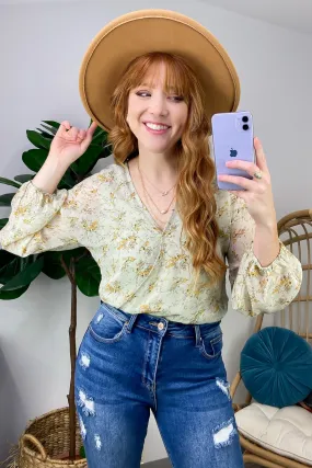 Perfectly Abloom Floral V-Neck Surplice Bodysuit - FINAL SALE
