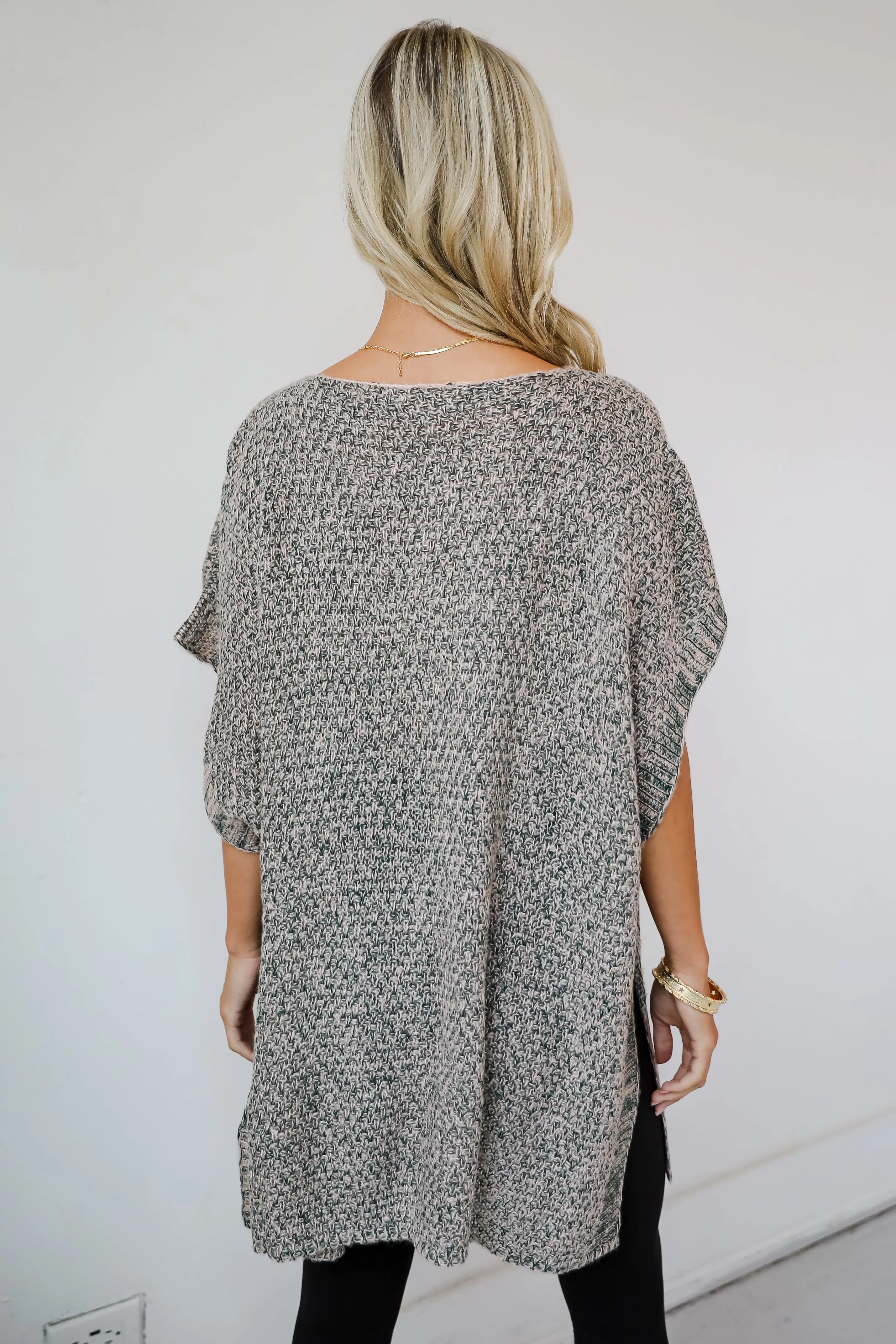 Perfectly Toasty Taupe Knit Poncho - DOORBUSTER