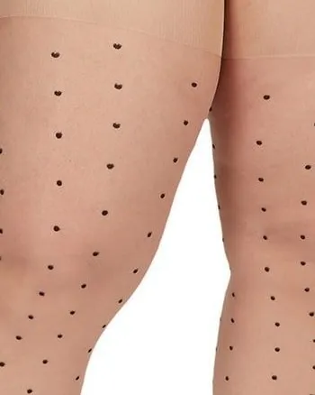 Pindot Sheer Plus Size Curvy Control Top Tights | Nude-Black