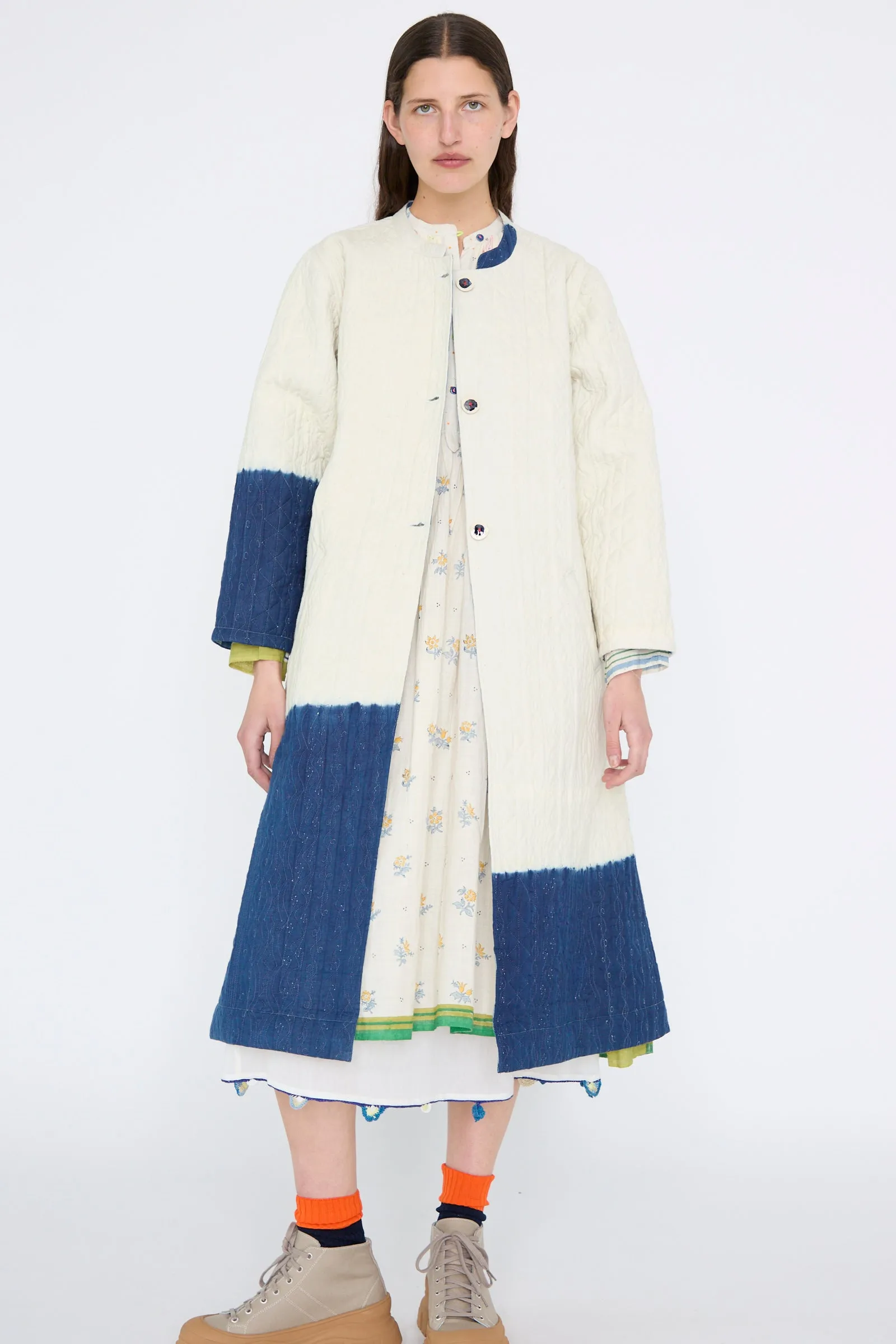 Quilted Cotton Jacket in White and Blue