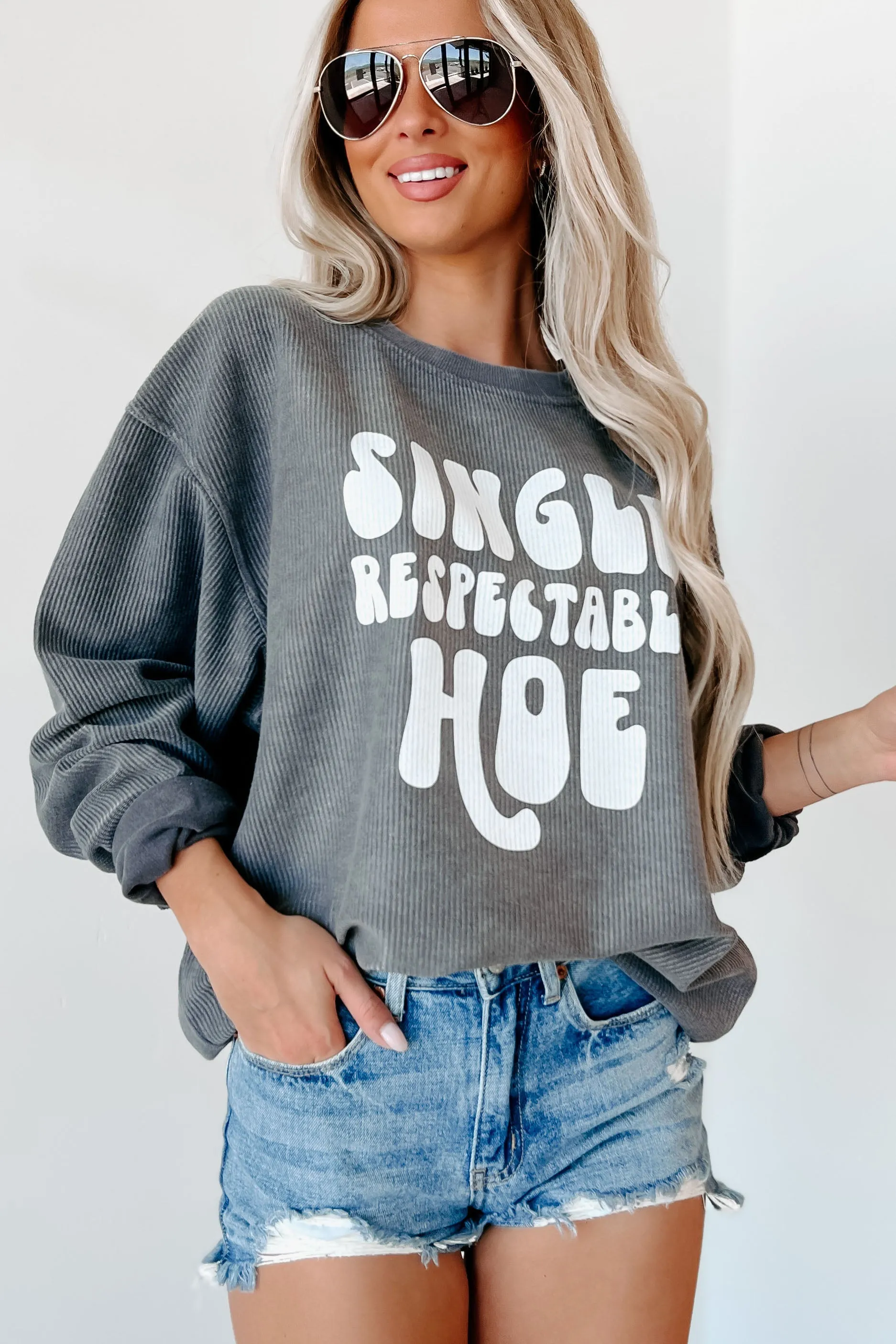 "Single Respectable Hoe" Corded Graphic Crewneck (Charcoal) - Print On Demand