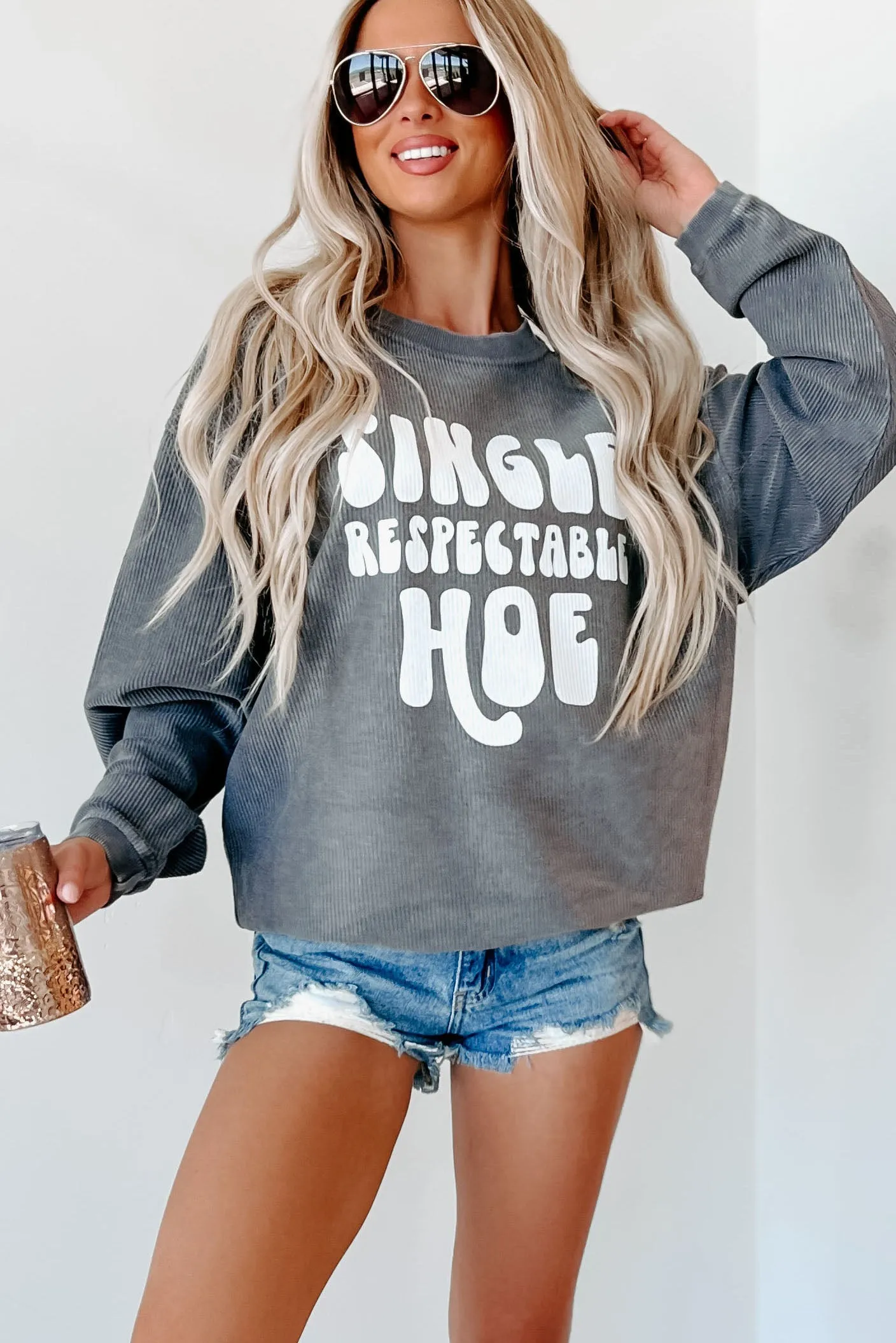 "Single Respectable Hoe" Corded Graphic Crewneck (Charcoal) - Print On Demand