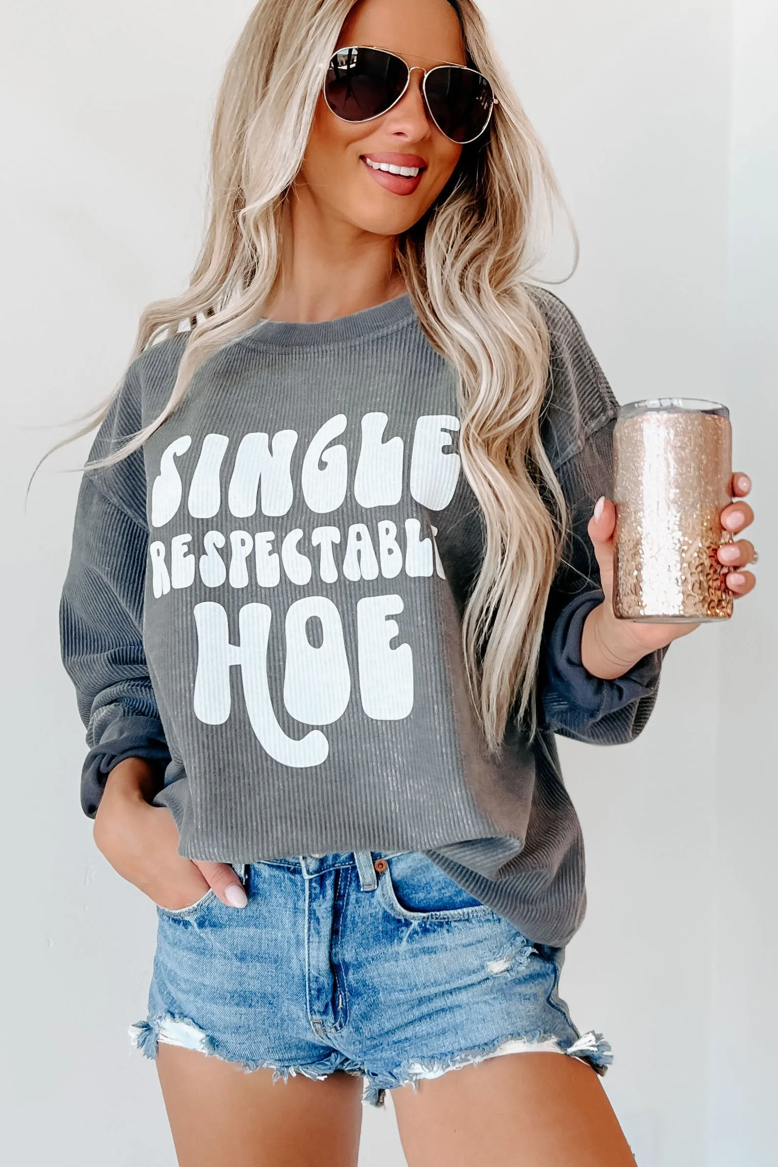 "Single Respectable Hoe" Corded Graphic Crewneck (Charcoal) - Print On Demand