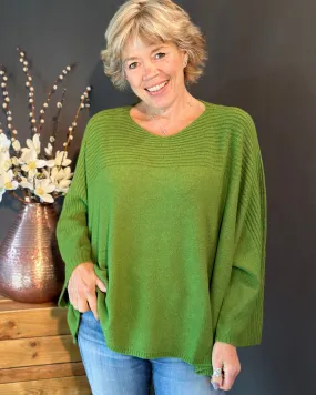 Slash Neck Ribbed Jumper - Fir Green