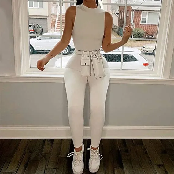 Sleek White Sleeveless Mock Neck Jumpsuit