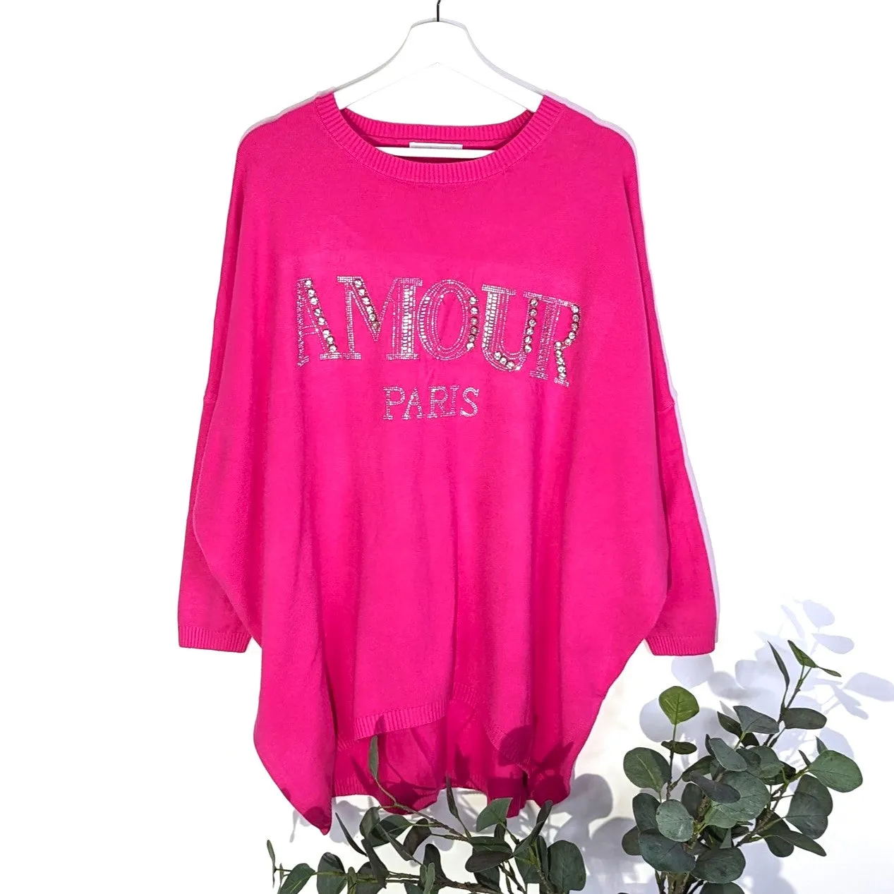 Soft viscose mix hi-lo jumper with 'Amour' crystal embellishment (M-XL)