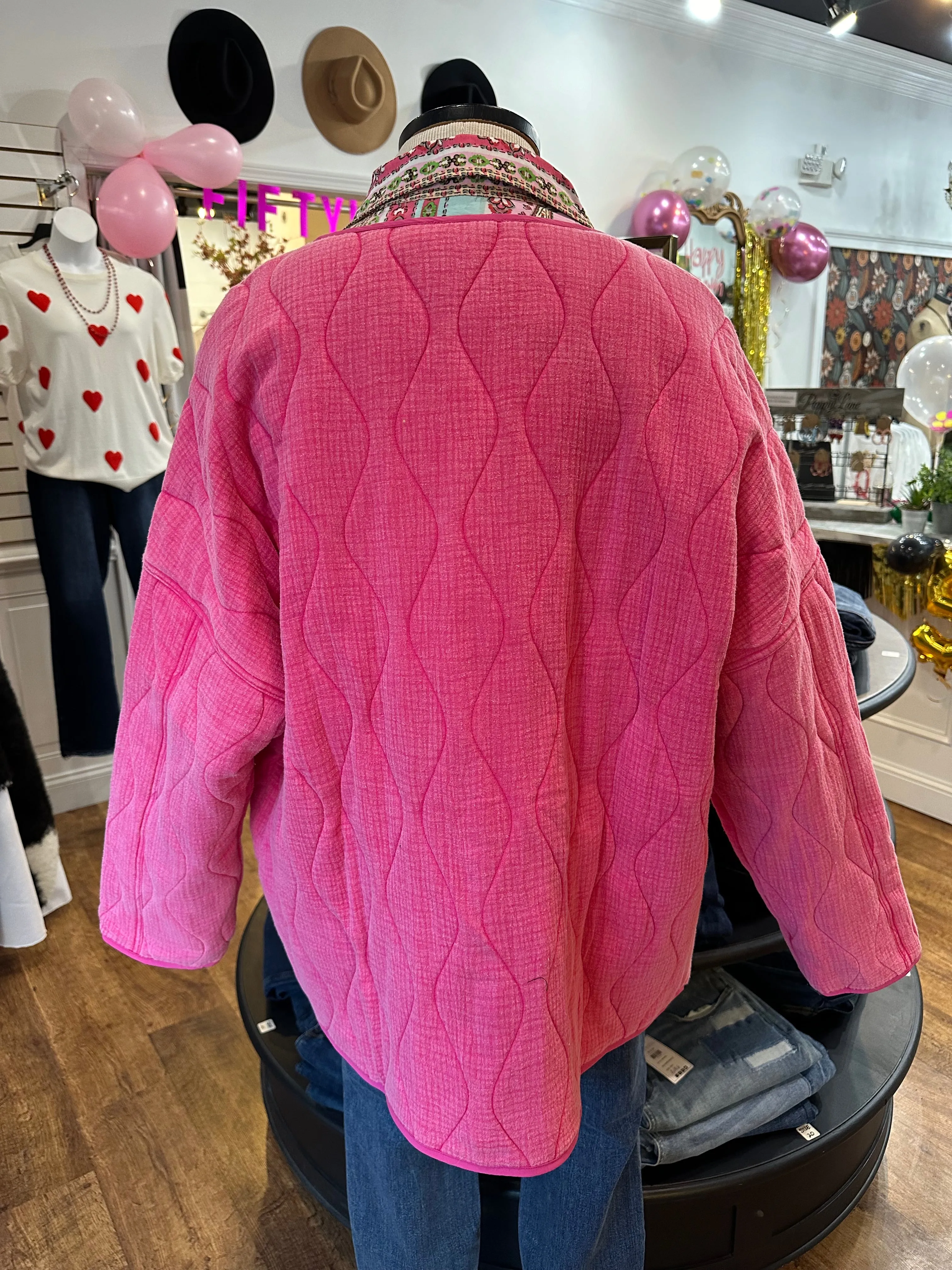 Stop Time Quilted Jacket ~ Fuchsia