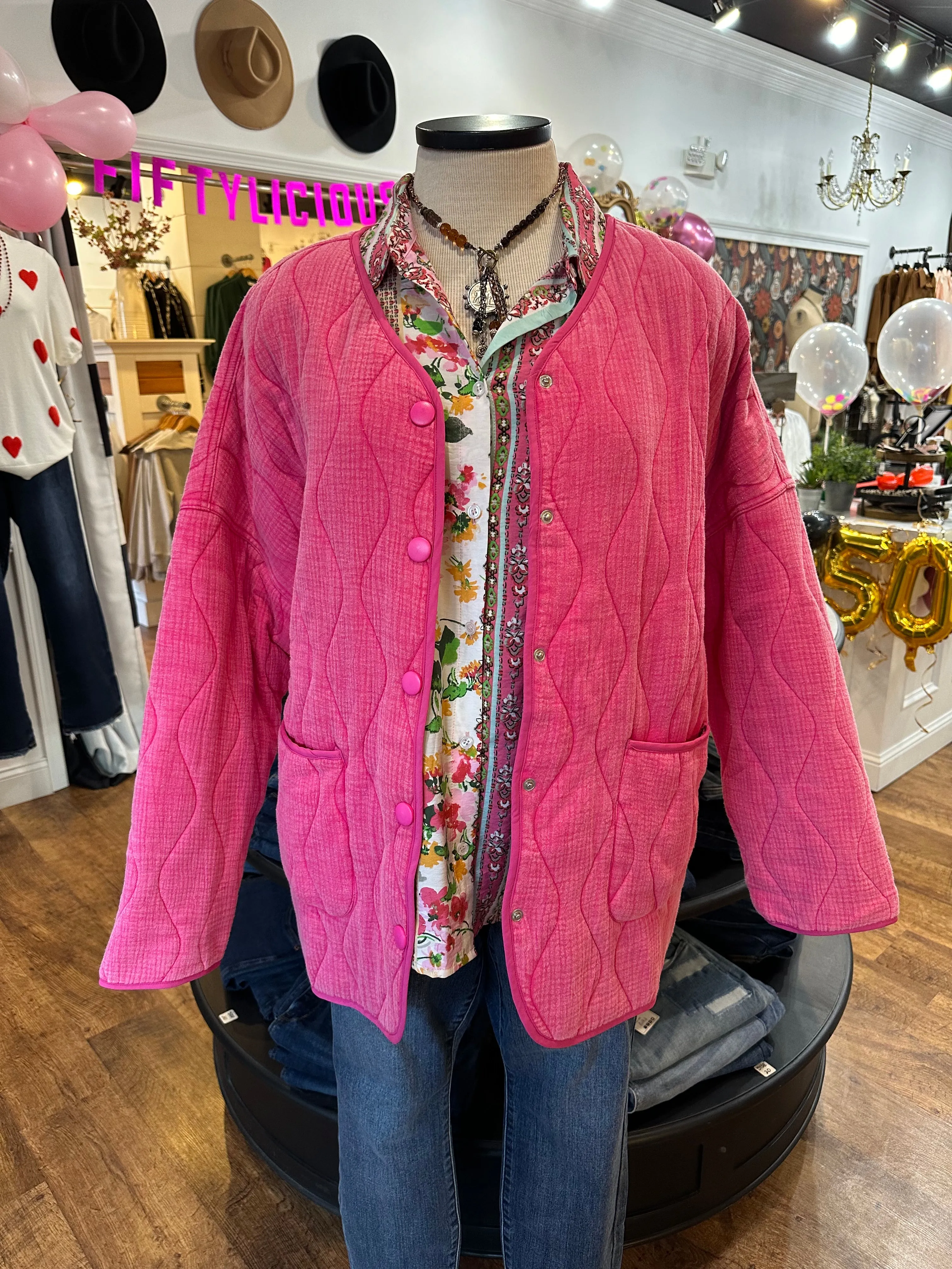 Stop Time Quilted Jacket ~ Fuchsia