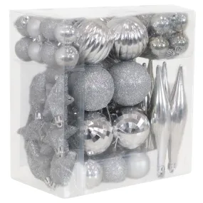 Sunnydaze Deck the Halls 59-Piece Assorted Christmas Ornament Kit - Silver