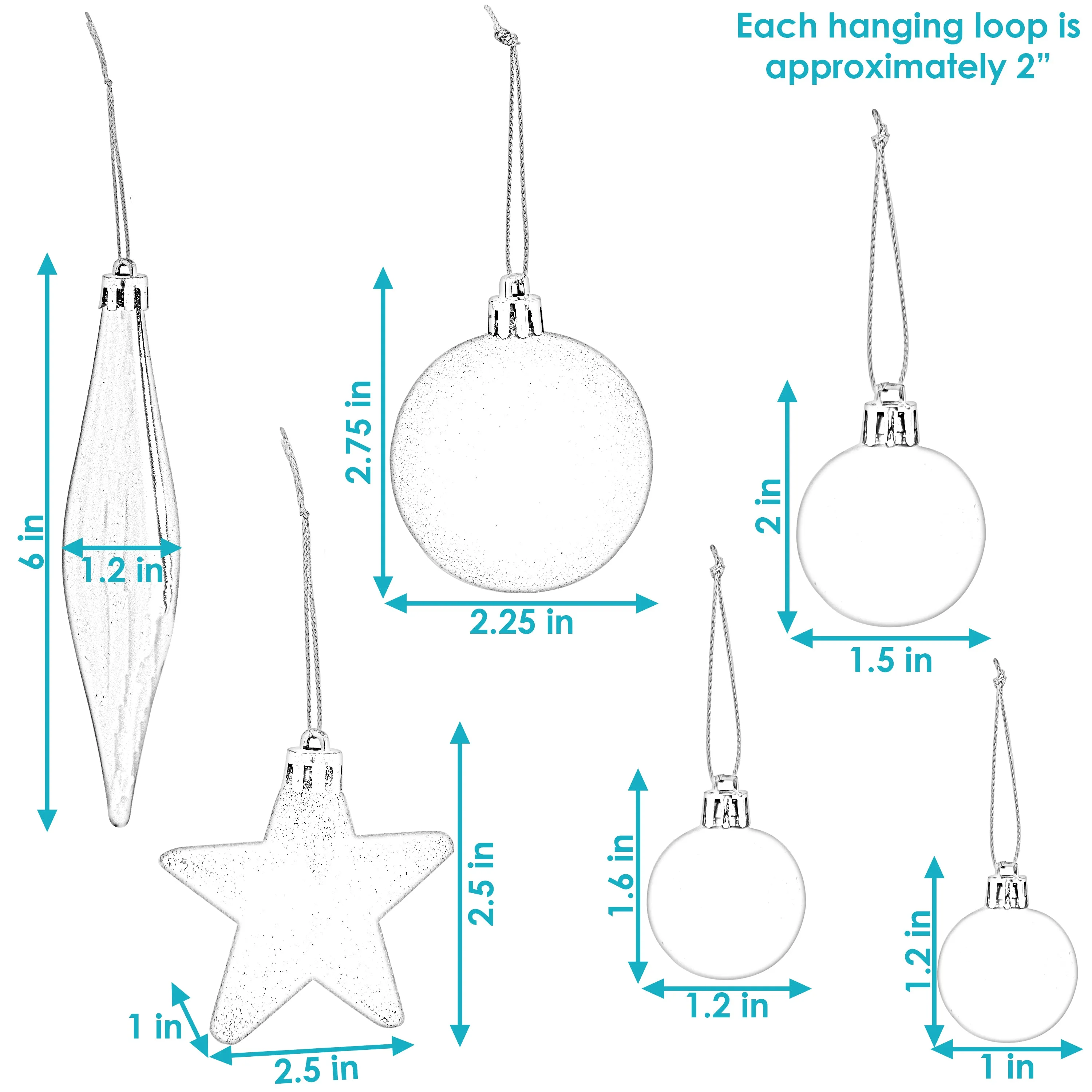 Sunnydaze Deck the Halls 59-Piece Assorted Christmas Ornament Kit - Silver