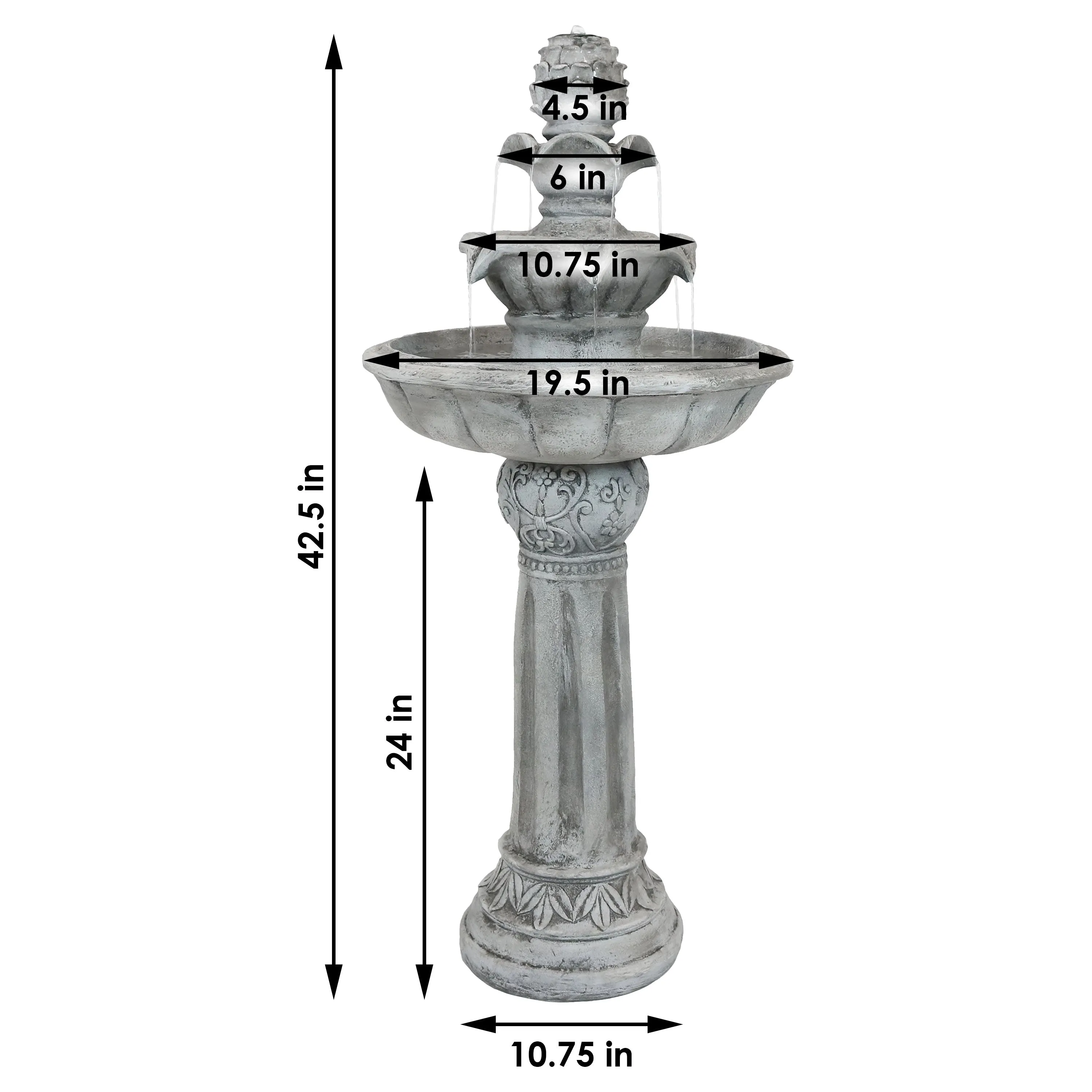 Sunnydaze Ornate Elegance Solar Water Fountain with Battery Backup - 42.5" H