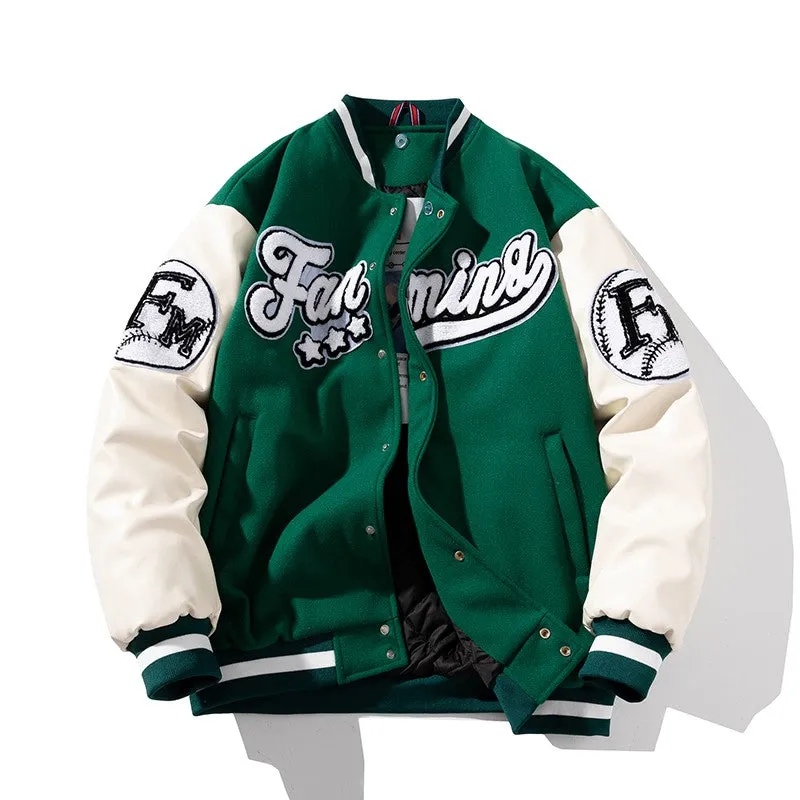 Thickened cotton baseball jacket winter, men and women stitching jacket jacket