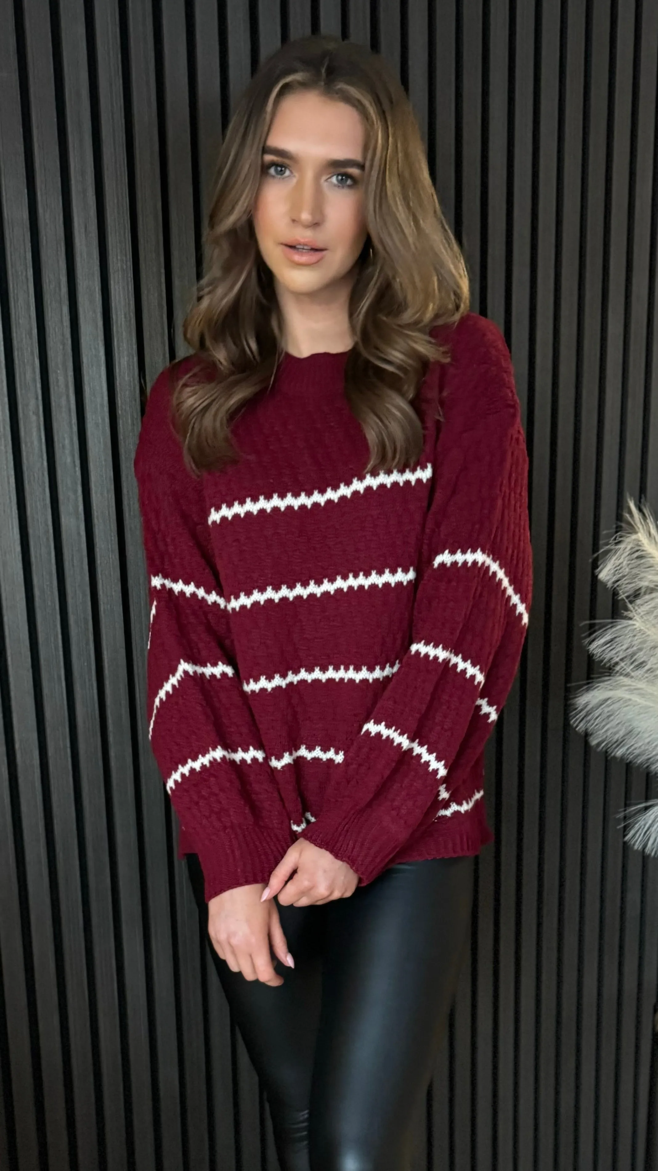 Travis Burgundy & Beige Printed Jumper