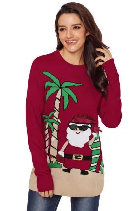 Tropical Santa Ugly Christmas Jumper Red