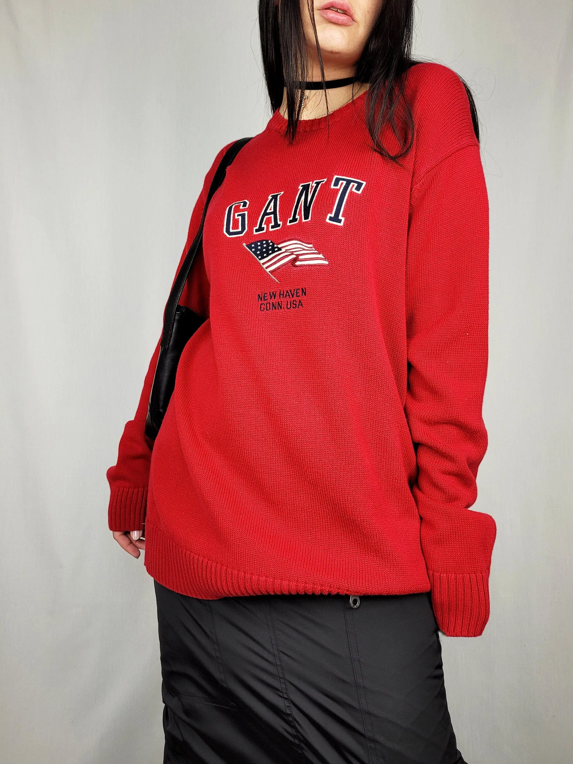 Vintage 90s GANT red logo print oversized jumper top