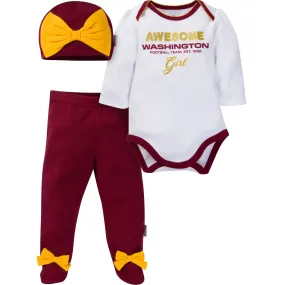 Washington Football Team Girl 3 Piece Bodysuit, Cap and Footed Pant Set