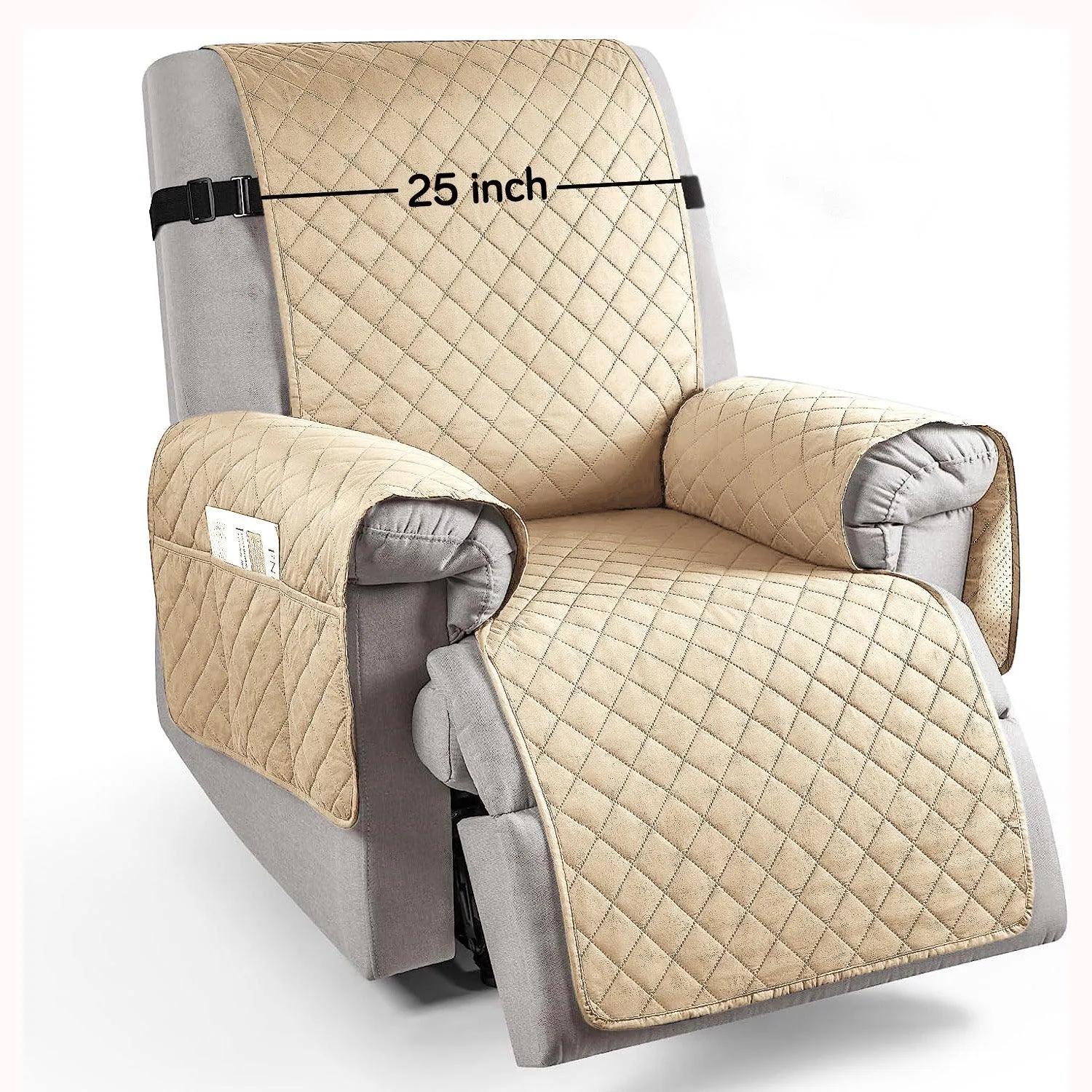 Waterproof Quilted Recliner Sofa Mat for One Seater Recliner Sofa, Sand Brown