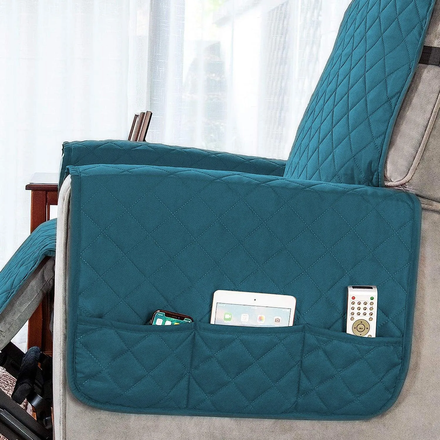 Waterproof Quilted Recliner Sofa Mat for One Seater Recliner Sofa, Teal Blue