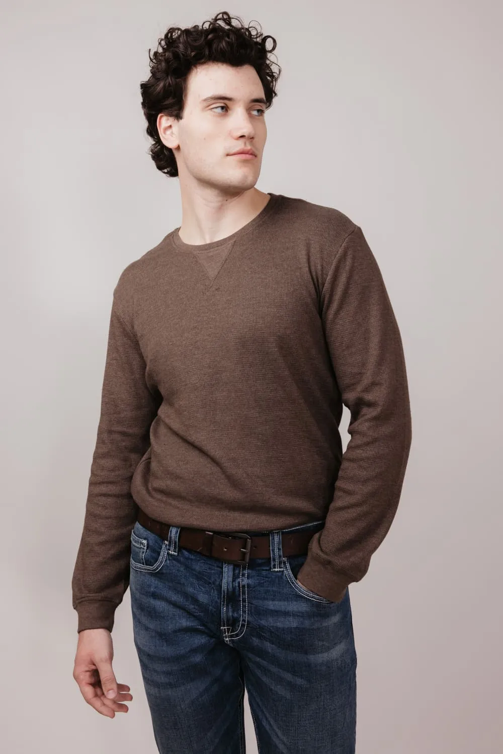 Weather Vintage Waffle Crewneck Shirt for Men in Demitasse | F2430246GK-DEMITASSE