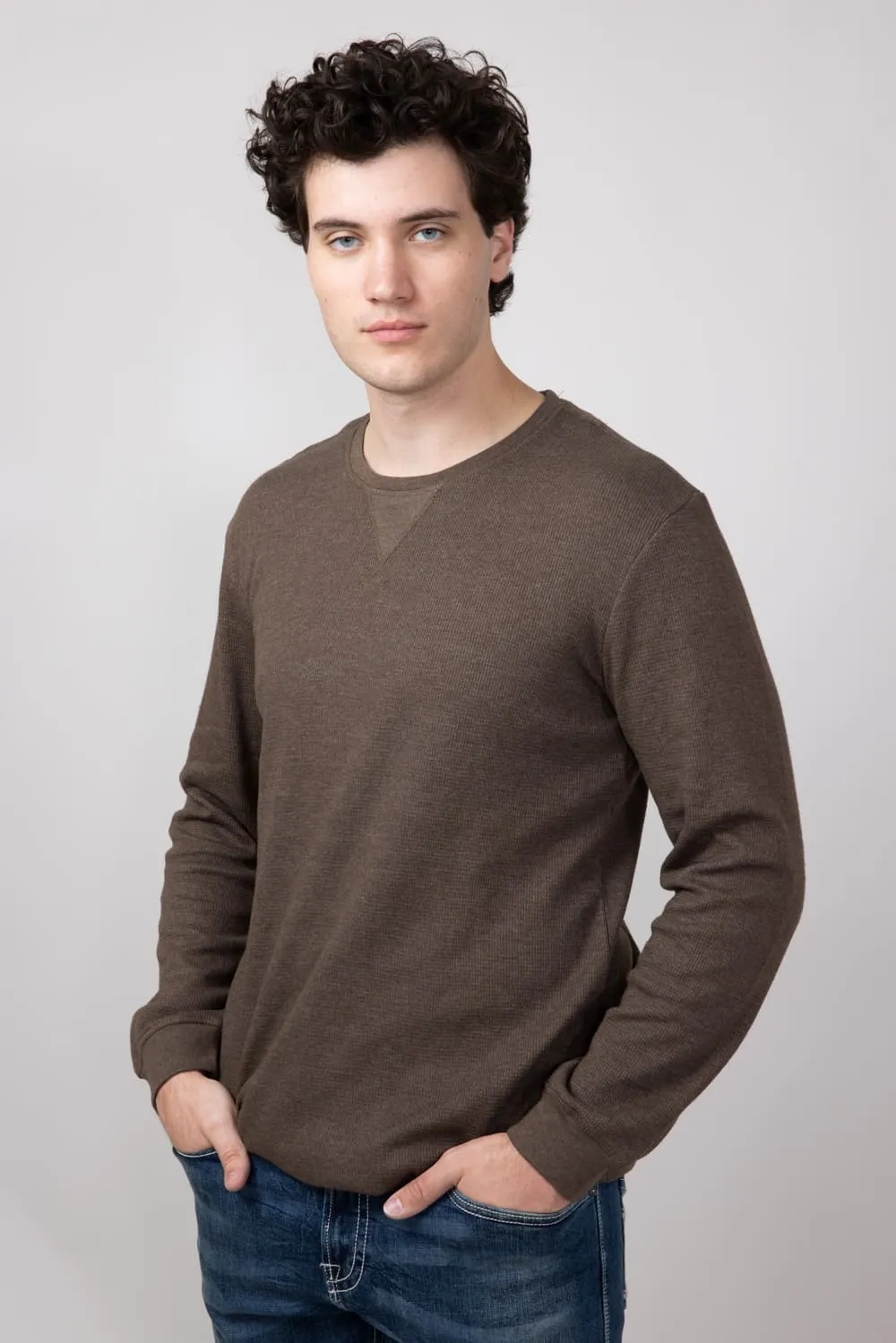 Weather Vintage Waffle Crewneck Shirt for Men in Demitasse | F2430246GK-DEMITASSE