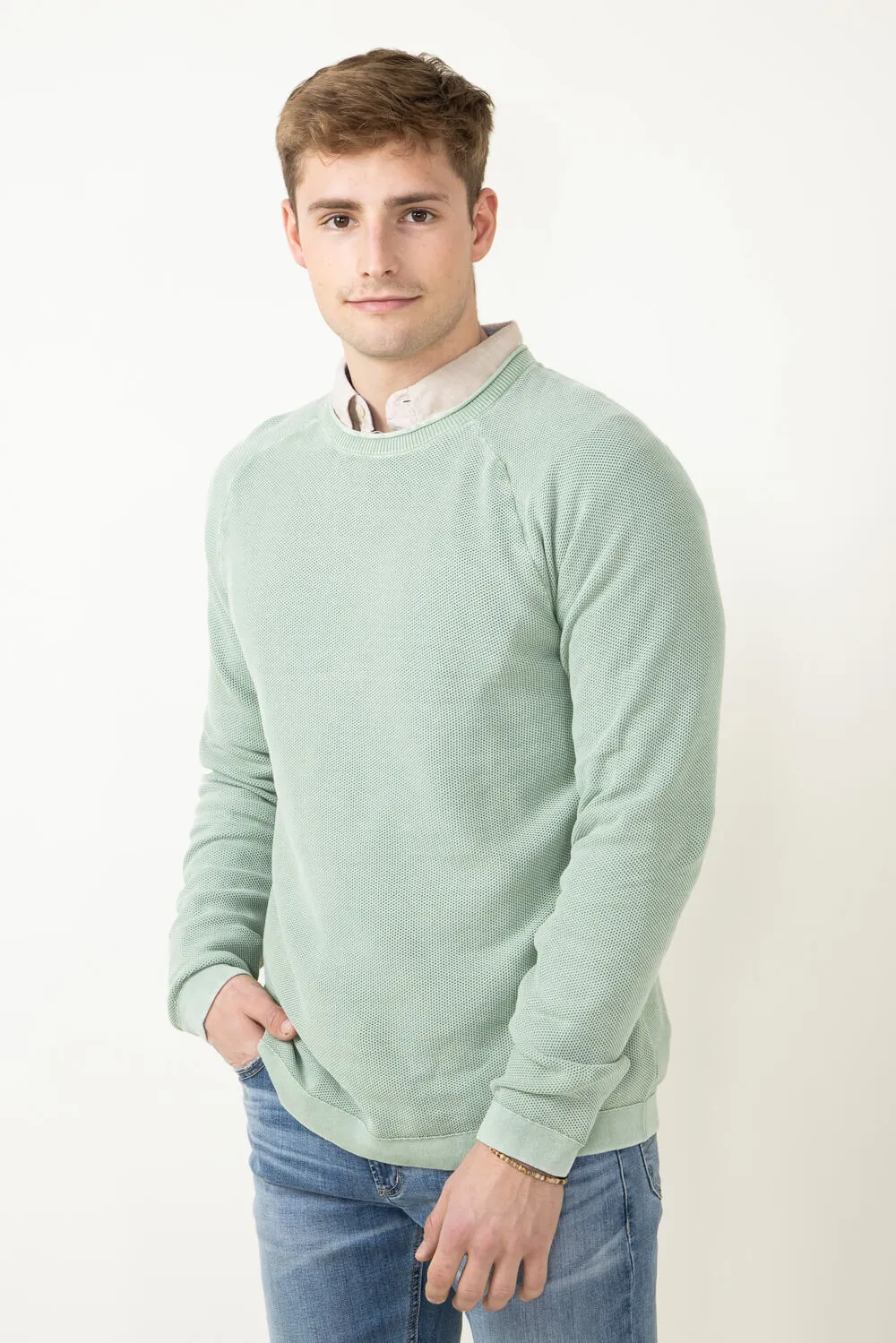 Weatherproof Vintage Stone Wash Crewneck Sweater for Men in Green | S2440120GK-FELDSPARGREEN