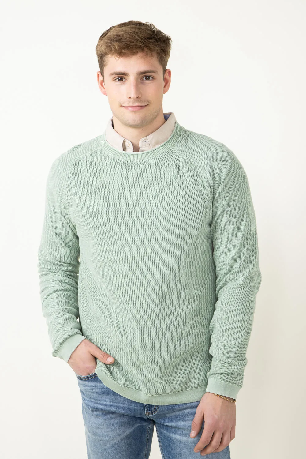 Weatherproof Vintage Stone Wash Crewneck Sweater for Men in Green | S2440120GK-FELDSPARGREEN